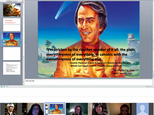 Image of Carl Sagan on PPT slide for Google Hangout